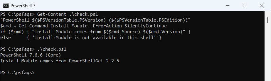 Get-Command Install-Module in PowerShell 7 shows PowerShellGet 2.2.5