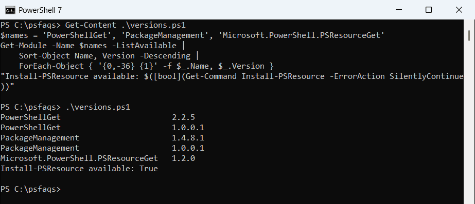 PowerShellGet PackageManagement and PSResourceGet versions in PowerShell 7