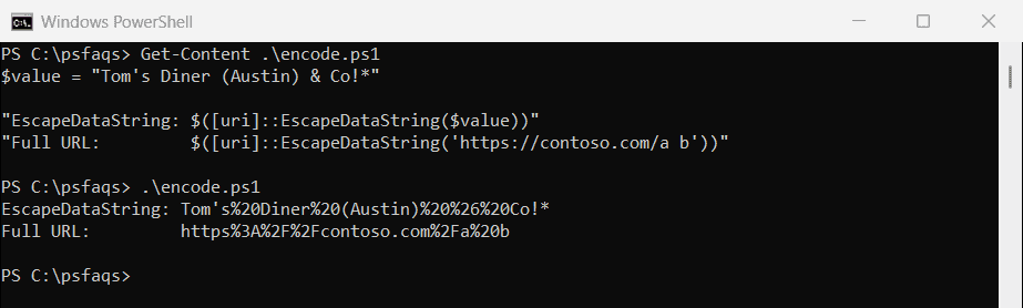 Windows PowerShell 5.1 EscapeDataString output