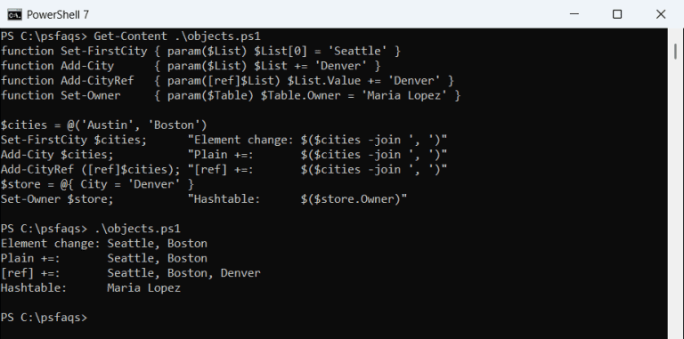 PowerShell Reference Variable: Pass by Reference with [ref]
