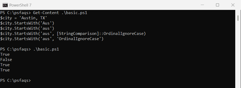PowerShell 7 StartsWith returns False for a different case until OrdinalIgnoreCase is passed