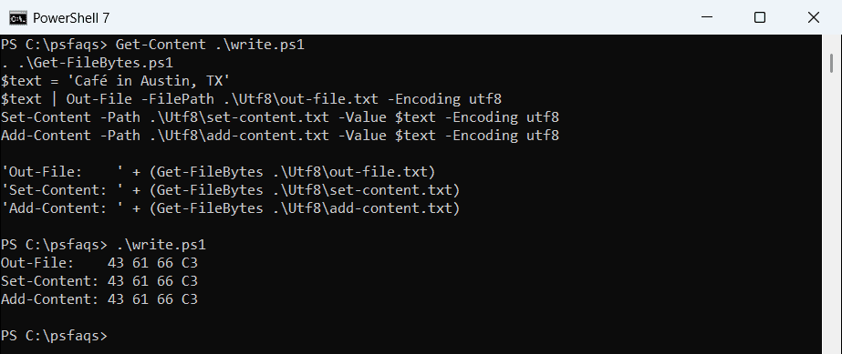 PowerShell 7 Out-File, Set-Content and Add-Content write UTF-8 files without a BOM