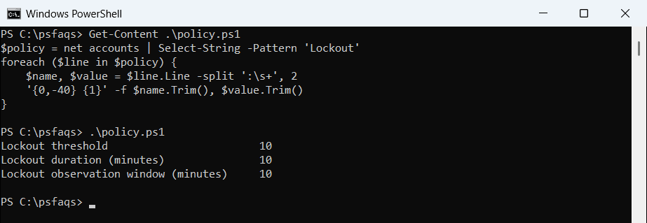 PowerShell show account lockout threshold and duration