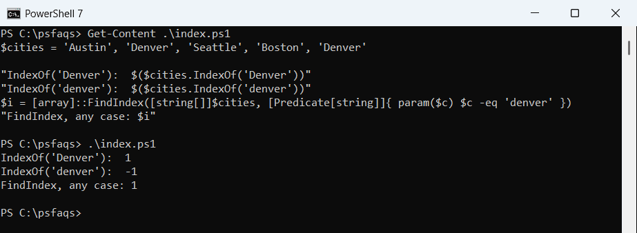 PowerShell array IndexOf and FindIndex