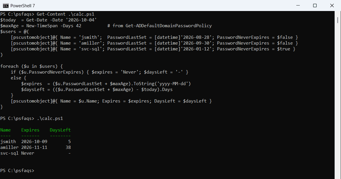 PowerShell calculate password expiration date