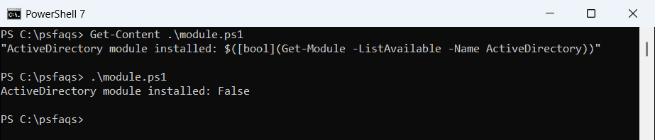 PowerShell check ActiveDirectory module installed