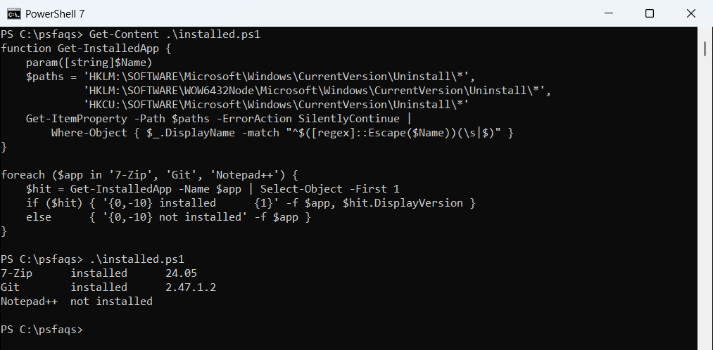 PowerShell check if software is installed using the Uninstall registry keys