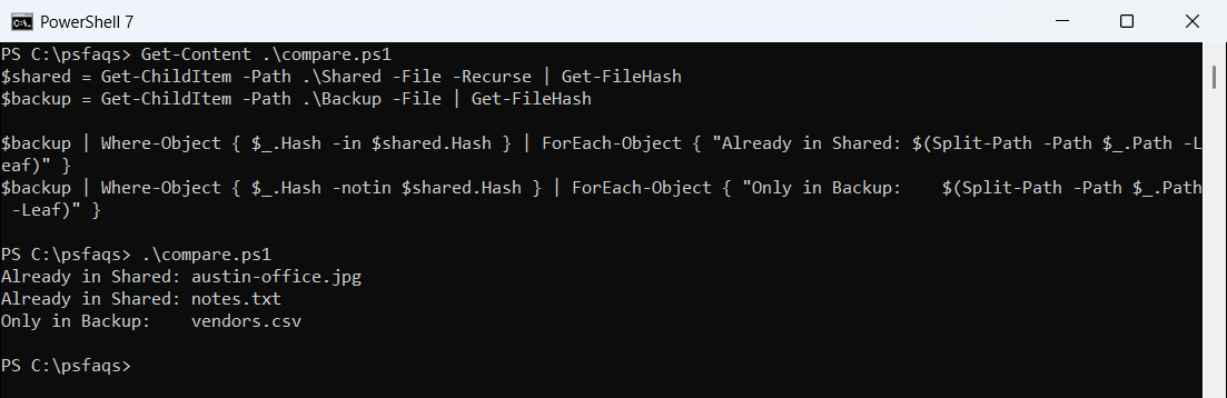 PowerShell compare two folders for duplicate files