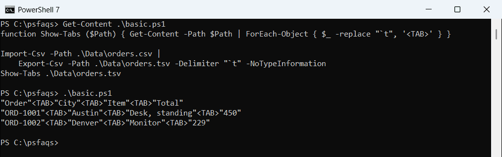 PowerShell convert CSV to tab-delimited