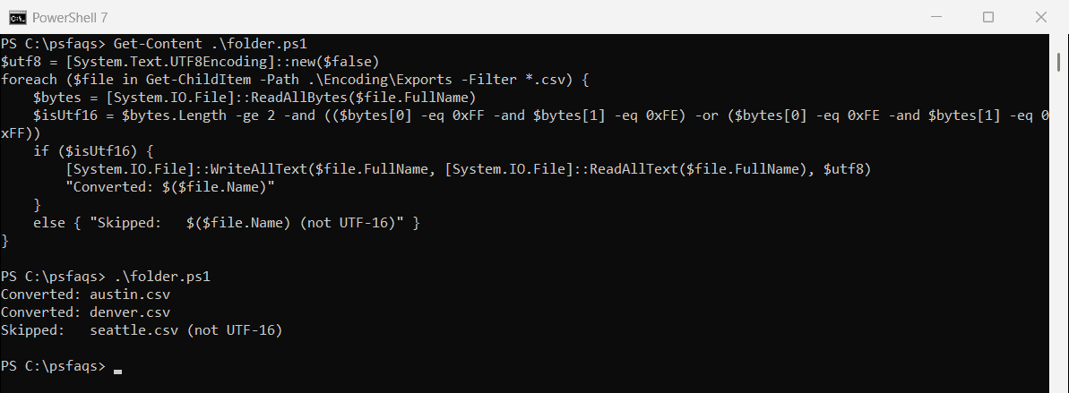 PowerShell convert a folder from UTF-16 to UTF-8
