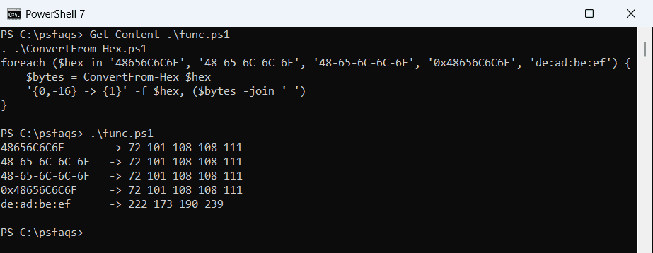 PowerShell convert hex strings in different formats to bytes