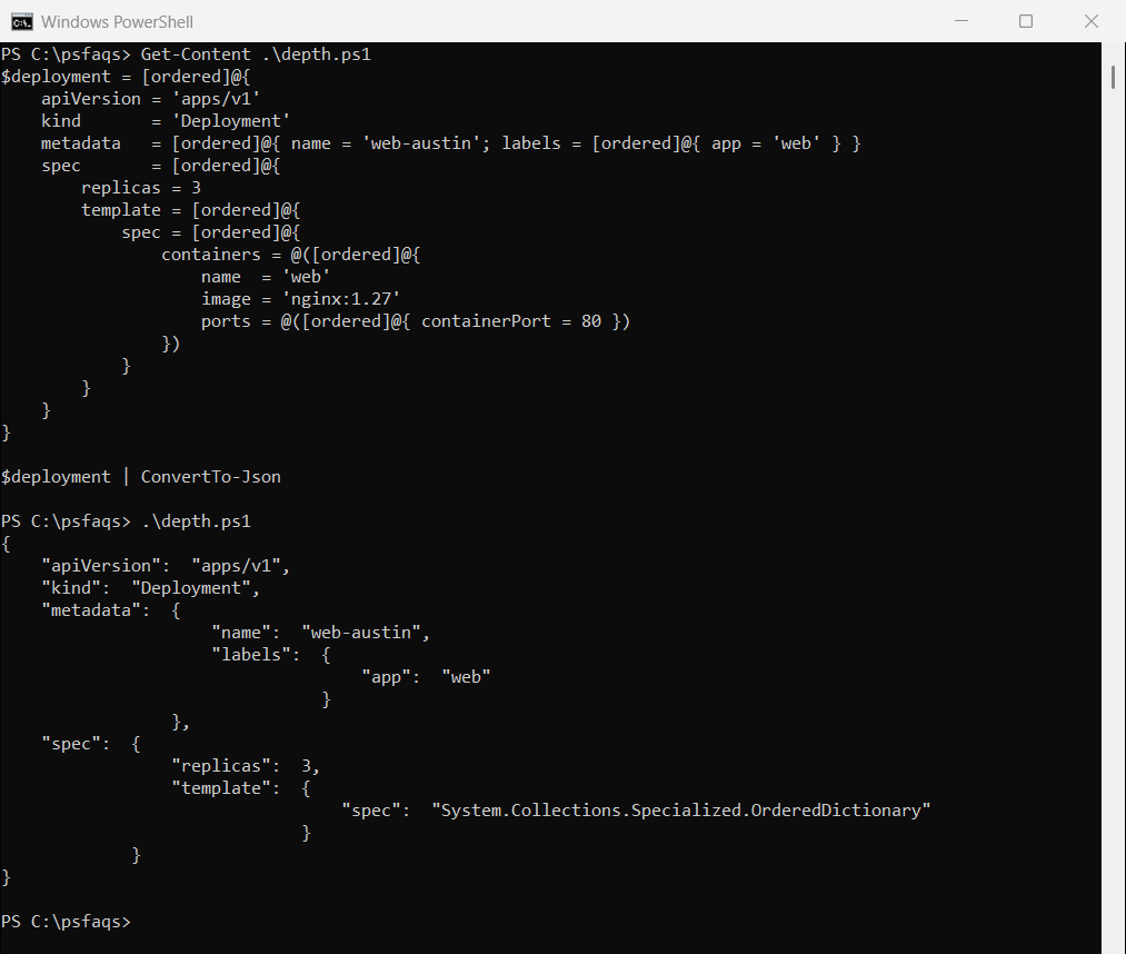 PowerShell ConvertTo-Json depth truncated