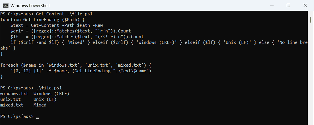 PowerShell detect CRLF and LF line endings in files