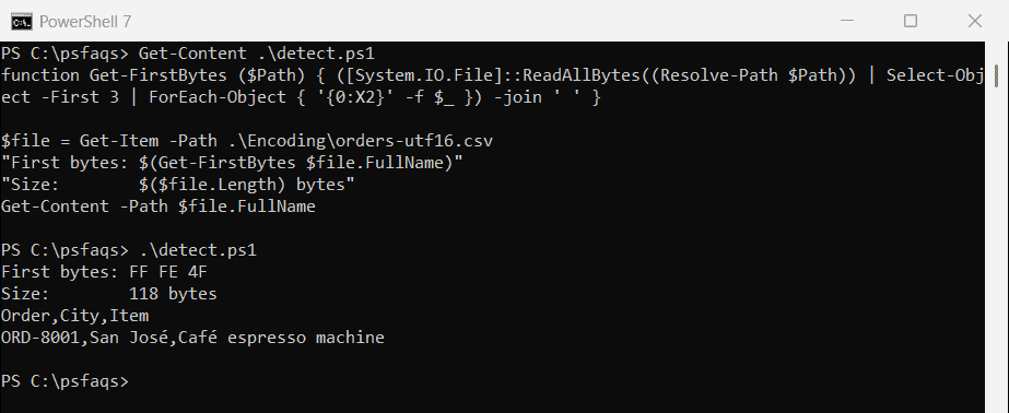 PowerShell detect UTF-16 file by BOM