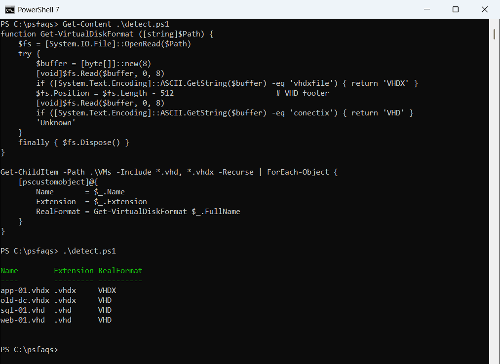 PowerShell detect VHD or VHDX file format