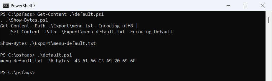 PowerShell 7 Encoding Default writes UTF-8