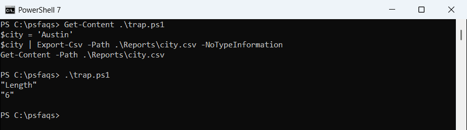 PowerShell Export-Csv string variable writes Length