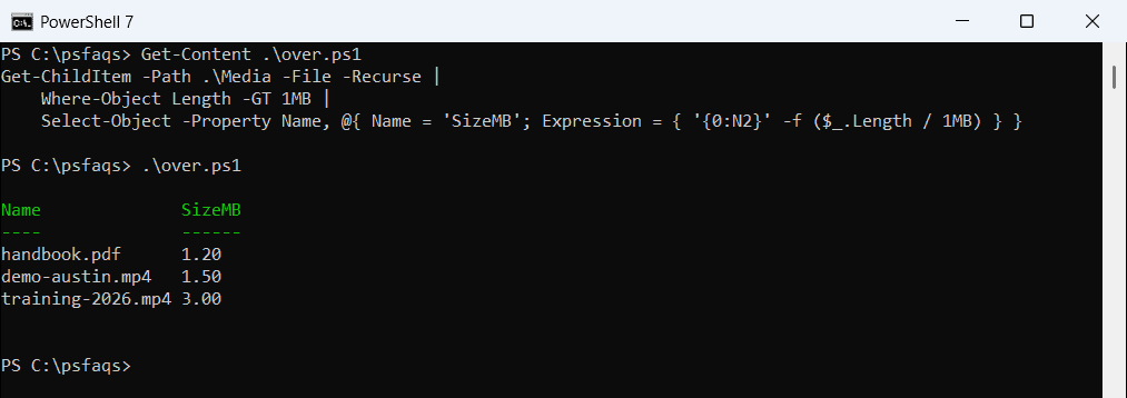 PowerShell find files larger than 1 MB