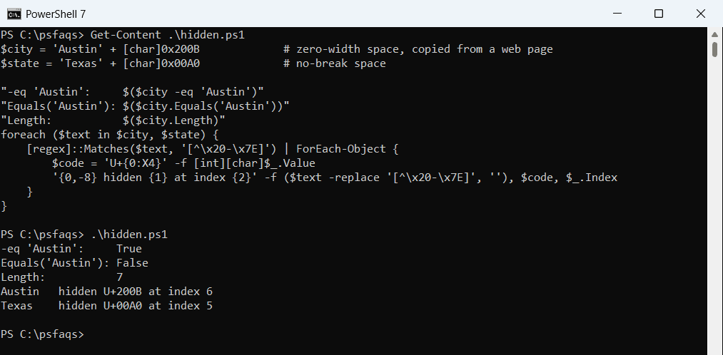 PowerShell find hidden Unicode characters in a string