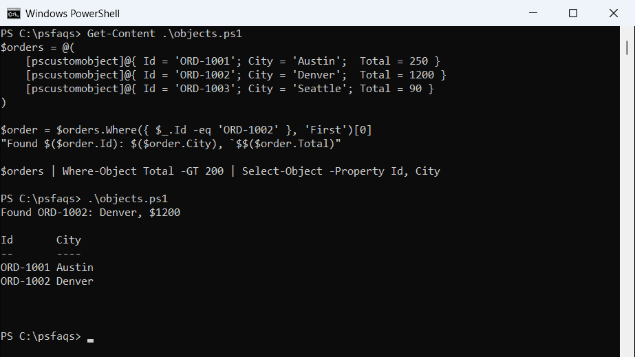 PowerShell find an object in an array by property
