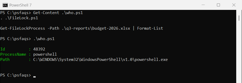 PowerShell find the process locking a file with Restart Manager