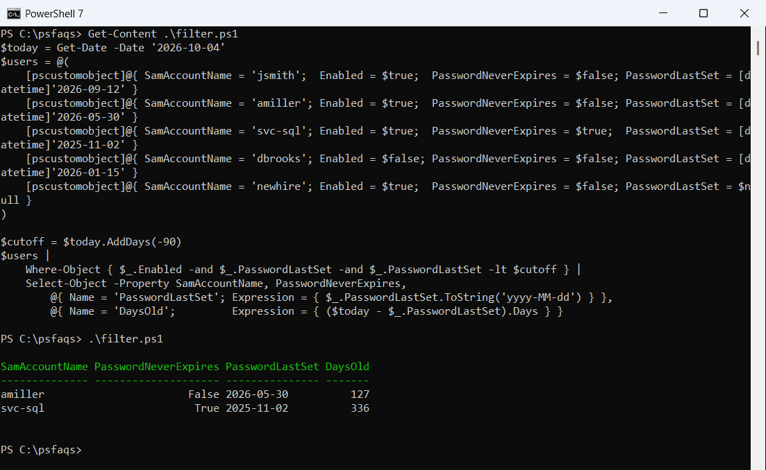 PowerShell find users with password older than 90 days