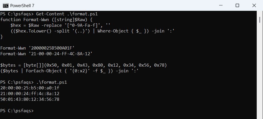 PowerShell format a WWN with colons