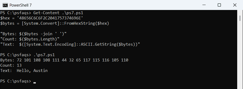 PowerShell FromHexString convert hex to byte array