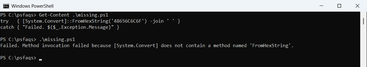 PowerShell FromHexString not found in Windows PowerShell 5.1