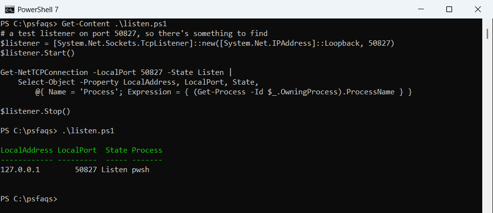 PowerShell Get-NetTCPConnection find process using port