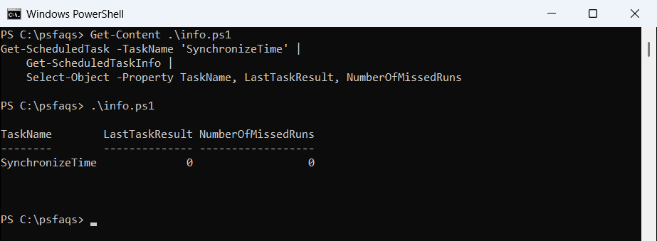 PowerShell Get-ScheduledTaskInfo last task result
