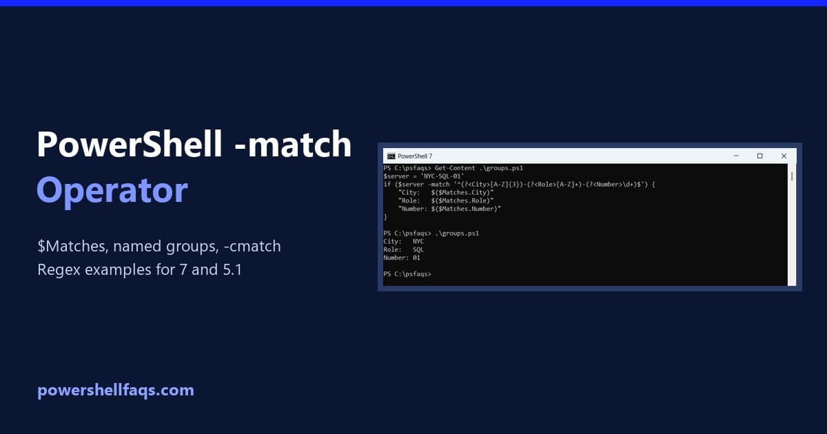 PowerShell -match operator with examples