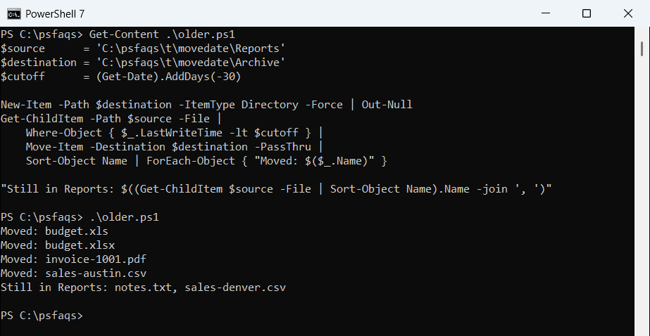 PowerShell move files older than 30 days to an archive folder