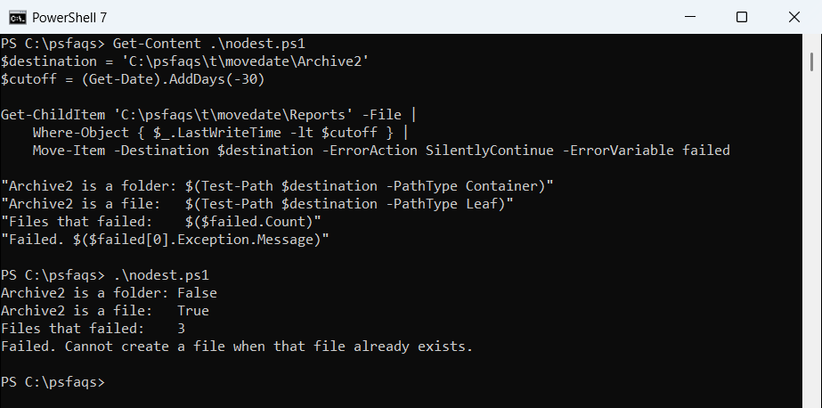 PowerShell Move-Item missing destination folder creates a file