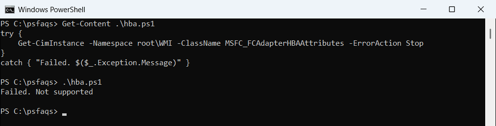 PowerShell MSFC_FCAdapterHBAAttributes not supported