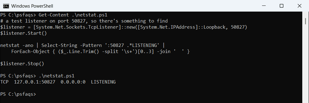 PowerShell netstat find port