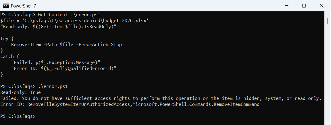 PowerShell Remove-Item access to the path is denied on a read-only file
