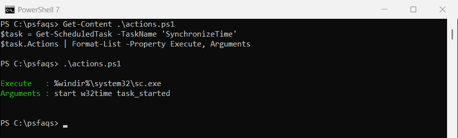 PowerShell scheduled task actions Execute and Arguments