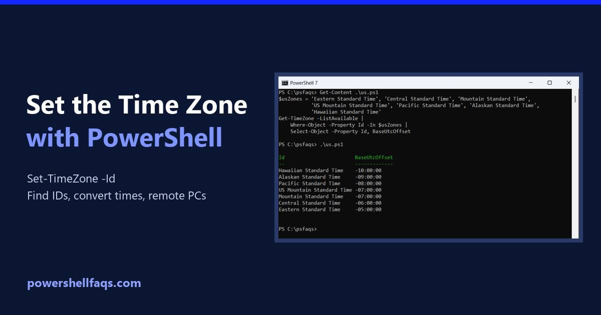 Set the time zone in Windows with PowerShell