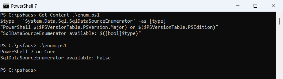 PowerShell SqlDataSourceEnumerator not available in PowerShell 7
