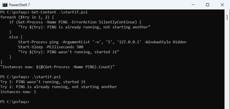 PowerShell start a process only if it is not already running