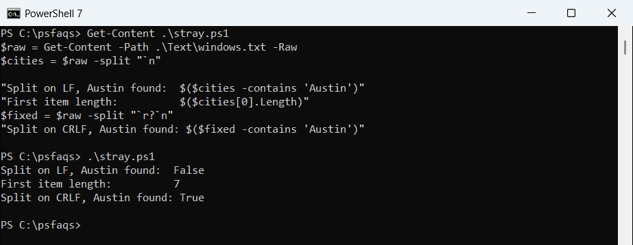 PowerShell stray carriage return after split