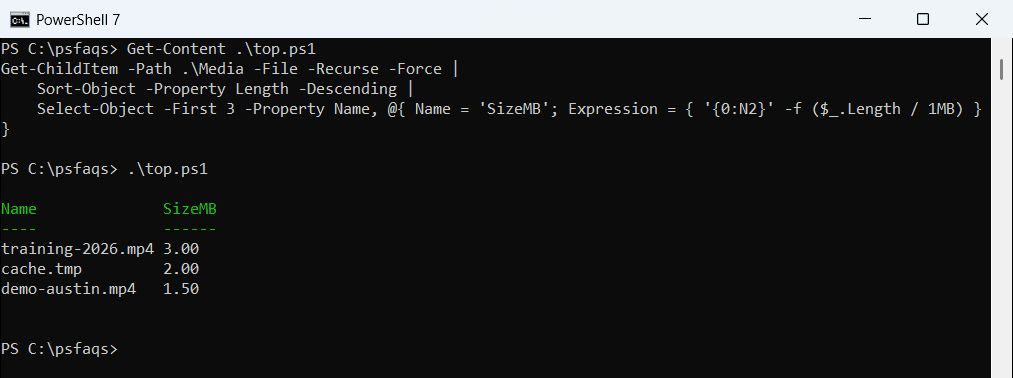 PowerShell top largest files