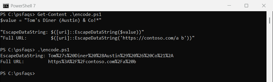 PowerShell 7 EscapeDataString encoding special characters