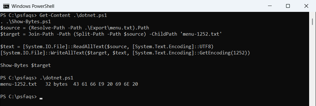 PowerShell convert UTF-8 to Windows-1252 with .NET