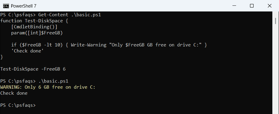 PowerShell Write-Warning example